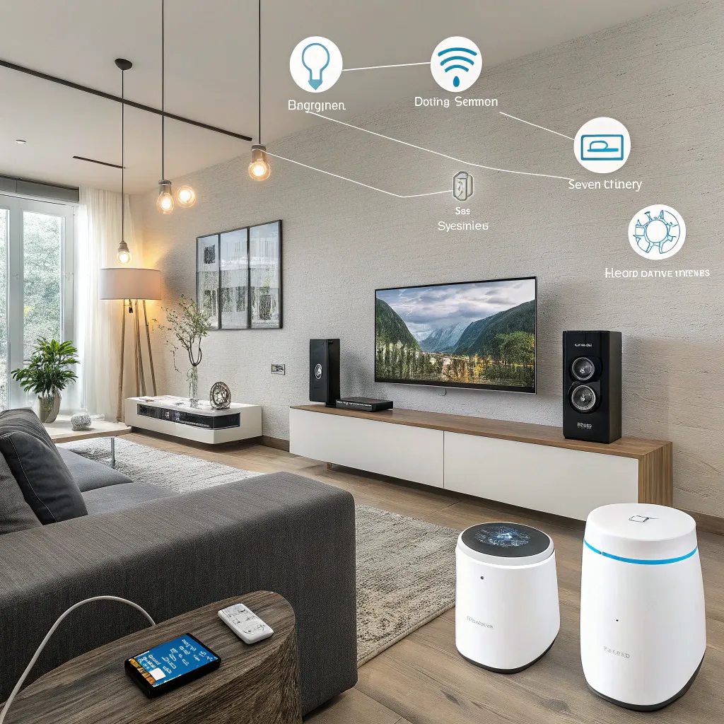 Smart home technology setup with various devices connected